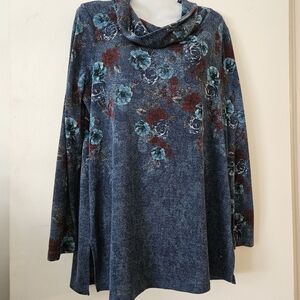 Northern Reflections Blue Floral Cowl Neck Tunic Top